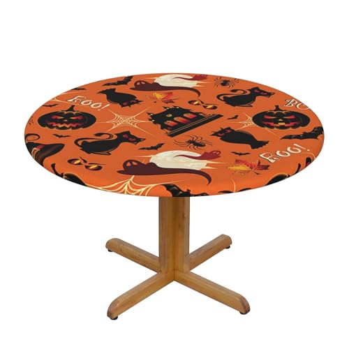 Bedruckte runde Tischdecke mit Halloween-Motiv, Durchmesser 122 cm, dekorativer Tischschutz für Küche, Esszimmer, Partys, Hochzeiten, Picknick von MKNAZ