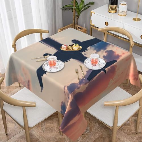 MKNAZ Quadratische Stoff-Tischdecke mit Flugzeug-Sonnenuntergang, 137 x 137 cm, dekorative Tischdecke für Küche, Esszimmer, Partys, Hochzeiten, Picknick von MKNAZ