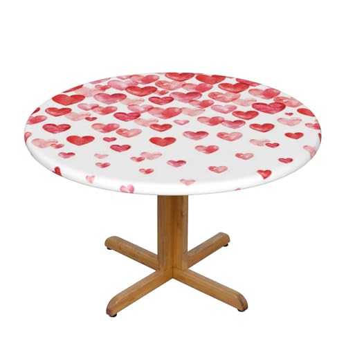 Runde Tischdecke mit fallenden roten Herzen, Durchmesser 138 cm, dekorativer Tischschutz für Küche, Esszimmer, Partys, Hochzeiten, Picknick von MKNAZ