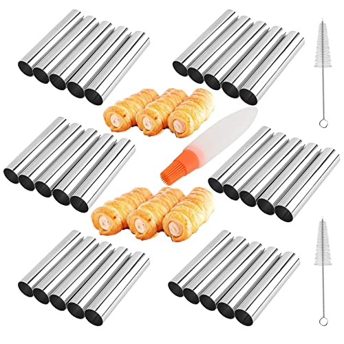 Cannoli Formen, MKNZOME 30 Stück Schillerlockenform Edelstahl Croissant Form Schaumrollenform Spirale Horn Tubes Hörnchen Backform Schaumrollen set für Sahnehorn Croissant Backform von MKNZOME