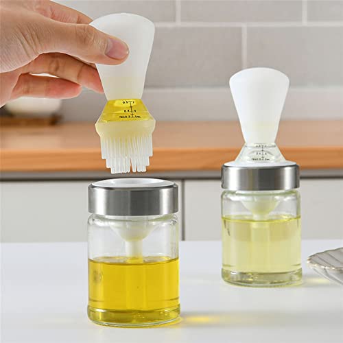 MKNZOME 1 Stück Ölpinsel Flasche, Tragbare Ölflasche aus Glas mit Silikon Pinsel Olivenöl Gewürzflaschen 2 in 1 zum Backen in der Küche, BBQ, Grill, Backen, Truthahn, Backgebäck#3 von MKNZOME