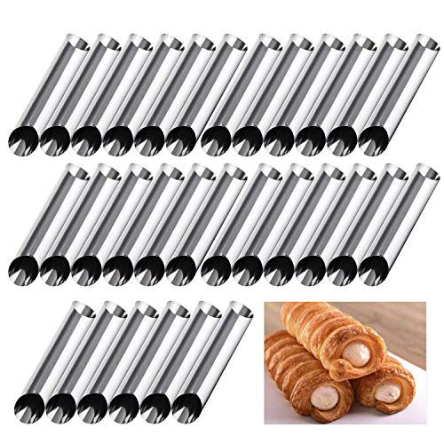 Cannoli Formen, MKNZOME 30 Stück Schillerlockenform Edelstahl Croissant Form Schaumrollenform Spirale Horn Tubes Hörnchen Backform Schaumrollen set für Sahnehorn Croissant Backform von MKNZOME