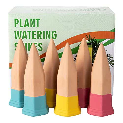 MKNZOME Tonkegel Bewässerung, Terrakotta Pflanzen Selbstbewässerung Pfähle, Automatische Pflanzenbewässerung Indoor Set, Slow Release, Urlaub Pflanzen-Nanny für Topfpflanzen Blumen Bäume, 6 x 50ml, A von MKNZOME