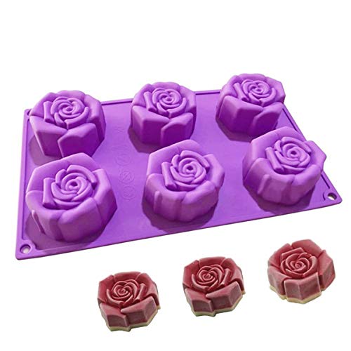 Silikonformen, MKNZOME 6 Hohlraum Rose geformte Seifenform Backform Backform für Kuchen Seife Süßigkeiten Schokolade Cupcake Jelly Bread Pudding Muffin von MKNZOME