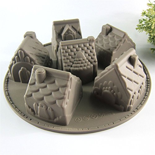 MKNzone 1 Stück 6-Loch 26 X 26 X 6.3 cm Silikon Backform Schokolade, Gelees und Süßigkeiten etc. - Haus Schimmel, Zufällige Farbabgabe von MKNzone