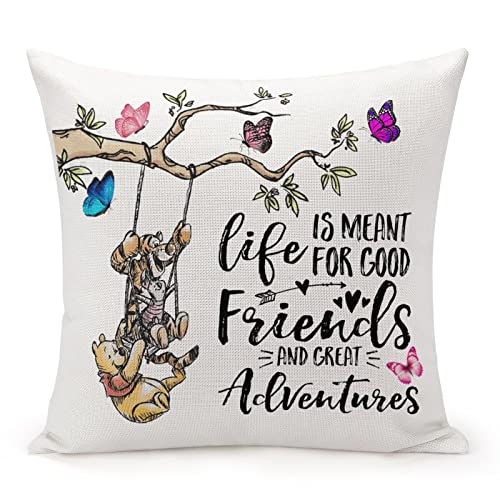 MKONY Lustiger Kissenbezug für Kinder, klassische Zitate, "Good Friends and Great Adventures", dekorativer Leinen-Kissenbezug für Sofa, Schlafzimmer, Zimmer, 45,7 x 45,7 cm von MKONY