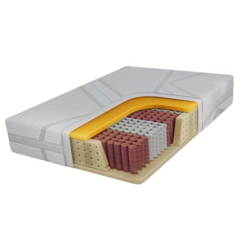7-Zonen-Taschenfederkernmatratze mit HR & PU-Schaum, ergonomisch, punktelastisch & für Allergiker geeignet – Härtegrad H3 – MOXE (Bezug Lux, 200 x 200 cm) von MKS MEBLE
