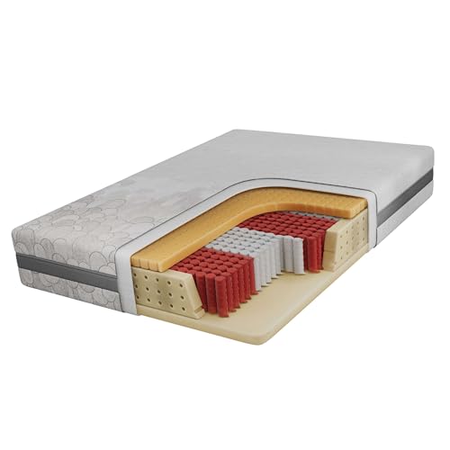 MKS MEBLE 7-Zonen-Multipocketmatratze mit Latexkern – antibakteriell, elastisch & waschbarer Bezug – ideal für Allergiker – Härtegrad H3 – RINALI (Bezug Apri, 140 x 200 cm) von MKS MEBLE