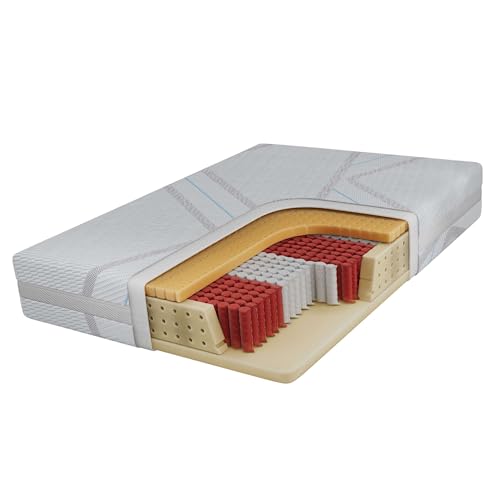 MKS MEBLE 7-Zonen-Multipocketmatratze mit Latexkern – antibakteriell, elastisch & waschbarer Bezug – ideal für Allergiker – Härtegrad H3 – RINALI (Bezug Lux, 90 x 200 cm) von MKS MEBLE