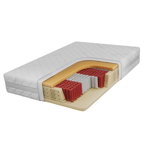 MKS MEBLE 7-Zonen-Multipocketmatratze mit Latexkern – antibakteriell, elastisch & waschbarer Bezug – ideal für Allergiker – Härtegrad H3 – RINALI (Bezug Sivo, 120 x 200 cm) von MKS MEBLE