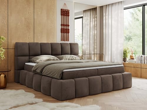 MKS MEBLE Boxspringbett 120x200 cm mit Bettkasten, Bett mit Matratze H4, Boxspringbett mit Topper - NIRA - Braun Velvet - H4 von MKS MEBLE
