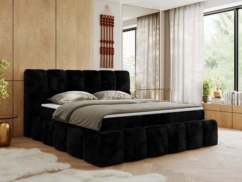 MKS MEBLE Boxspringbett 120x200 cm mit Bettkasten, Bett mit Matratze H4, Boxspringbett mit Topper - NIRA - Schwarz Plüsch - H4 von MKS MEBLE