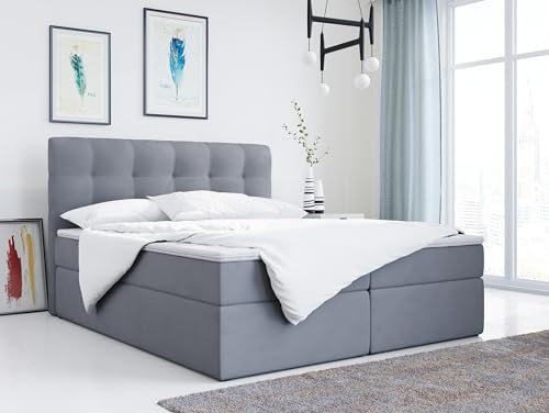 MKS MEBLE Boxspringbett 120x200 mit Matratze, Bett mit Multipocket - Matratze H3 und Topper, Polsterbett 120x200 mit Bettkasten und Kopfteil, TOP-1 - Grau Velvet von MKS MEBLE