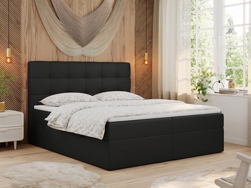 MKS MEBLE Boxspringbett 120x200 mit Matratze, Bett mit Multipocket - Matratze H3 und Topper, Polsterbett 120x200 mit Bettkasten und Kopfteil, TOP-1 - Schwarz Kunstleder von MKS MEBLE