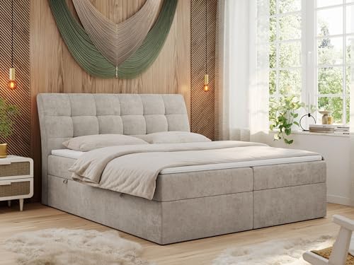 MKS MEBLE Boxspringbett 140x200 Beige Strukture, Bett mit Multipocket Matratze H3 und Topper, Polsterbett 140x200 mit Bettkasten und Kopfteil, DIEGOS Beige Strukture MKS MEBLE Boxspringbett 140x200 Beige Strukture, Bett mit Multipocket Matratze H3 und Topper, Polsterbett 140x200 mit Bettkasten und Kopfteil, DIEGOS Beige Strukture von MKS MEBLE
