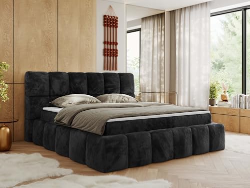 MKS MEBLE Boxspringbett 140x200 cm mit Bettkasten, Bett mit Matratze H3, Boxspringbett mit Topper - NIRA - Dunkelgrau Plüsch - H3 von MKS MEBLE