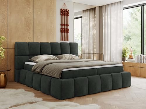 MKS MEBLE Boxspringbett 140x200 cm mit Bettkasten, Bett mit Matratze H4, Boxspringbett mit Topper - NIRA - Dunkelgrau Strukture - H4 von MKS MEBLE
