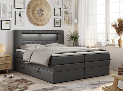 MKS MEBLE Boxspringbett 140x200 mit Led Kunstleder Grau, Polsterbett 140x200 mit LED Kopfteil, Multipocket Matratze H3, Doppelbett mit Bettkasten Stauraumbett - GOLD-5-KING - Kunstleder Grau MKS MEBLE Boxspringbett 140x200 mit Led Kunstleder Grau, Polsterbett 140x200 mit LED Kopfteil, Multipocket Matratze H3, Doppelbett mit Bettkasten Stauraumbett - GOLD-5-KING - Kunstleder Grau von MKS MEBLE