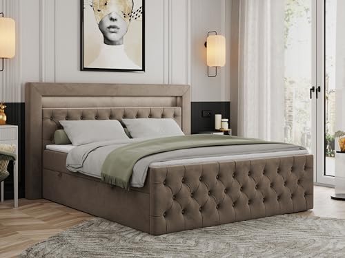 MKS MEBLE Boxspringbett 140x200 mit Led Braun Samt, Bett Polsterbett 140x200 mit LED Kopfteil, Multipocket Matratze H4, Doppelbett mit Bettkasten Stauraumbett - Gold-9 - Braun Velvet MKS MEBLE Boxspringbett 140x200 mit Led Braun Samt, Bett Polsterbett 140x200 mit LED Kopfteil, Multipocket Matratze H4, Doppelbett mit Bettkasten Stauraumbett - Gold-9 - Braun Velvet von MKS MEBLE