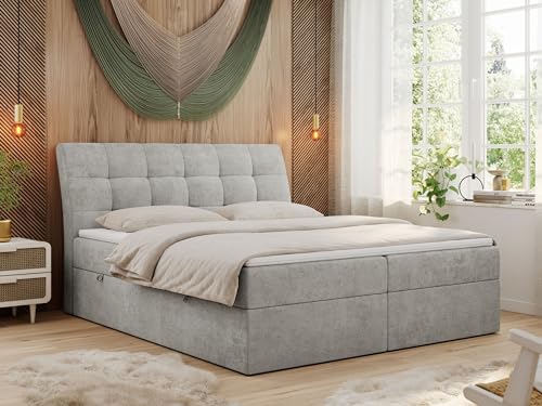 MKS MEBLE Boxspringbett 160x200 Grau Strukture, Bett mit Multipocket Matratze H3 und Topper, Polsterbett 160x200 mit Bettkasten und Kopfteil, DIEGOS Hellgrau Strukture MKS MEBLE Boxspringbett 160x200 Grau Strukture, Bett mit Multipocket Matratze H3 und Topper, Polsterbett 160x200 mit Bettkasten und Kopfteil, DIEGOS Hellgrau Strukture von MKS MEBLE
