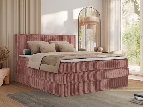 MKS MEBLE Boxspringbett 160x200 Rosa Cord Mit Matratze H3, Bettkasten und Kopfteil, Doppelbett Mit Stauraum, Polsterbett - Tiliano King MKS MEBLE Boxspringbett 160x200 Rosa Cord Mit Matratze H3, Bettkasten und Kopfteil, Doppelbett Mit Stauraum, Polsterbett - Tiliano King von MKS MEBLE