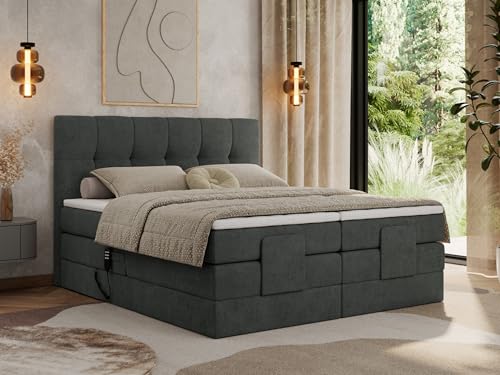 MKS MEBLE Boxspringbett 160x200 elektrisch verstellbar 7-Zonen Taschenfederkern Matratze mit TopperBett mit Motor Polsterbett Motorbett - Vittoria - Dunkelgrau Strukture - H4 von MKS MEBLE