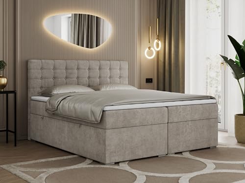 MKS MEBLE Boxspringbett Beige 160x200, Polsterbett 160x200 mit Bettkasten, Bett 160x200 mit Multipocket-Matratze H3, Boxspringbett 160x200 mit Kopfteil und Topper - H3 Beige Strukture - Susan MKS MEBLE Boxspringbett Beige 160x200, Polsterbett 160x200 mit Bettkasten, Bett 160x200 mit Multipocket-Matratze H3, Boxspringbett 160x200 mit Kopfteil und Topper - H3 Beige Strukture - Susan von MKS MEBLE