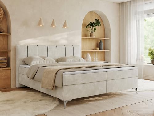 MKS MEBLE Boxspringbett 180x200 Hellbeige Velours Mit Matratze H4, Kopfteil und Zwei Bettkästen - Doppelbett Mit Stauraum, Polsterbett - DRINEA MKS MEBLE Boxspringbett 180x200 Hellbeige Velours Mit Matratze H4, Kopfteil und Zwei Bettkästen - Doppelbett Mit Stauraum, Polsterbett - DRINEA von MKS MEBLE