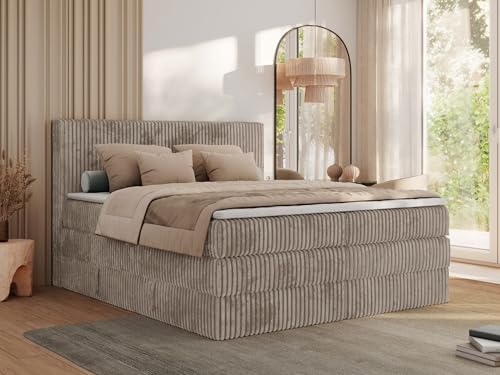 MKS MEBLE Boxspringbett 180x200 Hellbraun Cord, Boxspringbett mit Matratze H3, Bett 180x200 mit Bettkasten and Kopfteil, Doppelbett mit Stauraum, Polsterbett 180x200 - Tiliano King MKS MEBLE Boxspringbett 180x200 Hellbraun Cord, Boxspringbett mit Matratze H3, Bett 180x200 mit Bettkasten and Kopfteil, Doppelbett mit Stauraum, Polsterbett 180x200 - Tiliano King von MKS MEBLE