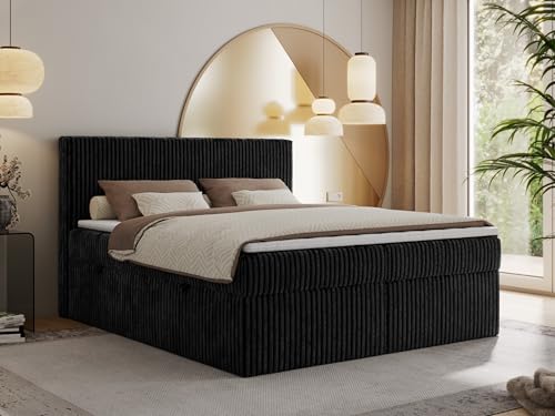 MKS MEBLE Boxspringbett 180x200 Schwarz Cord Mit Matratze H4, Bettkasten und Kopfteil - Doppelbett Mit Stauraum, Polsterbett - Tiliano MKS MEBLE Boxspringbett 180x200 Schwarz Cord Mit Matratze H4, Bettkasten und Kopfteil - Doppelbett Mit Stauraum, Polsterbett - Tiliano von MKS MEBLE