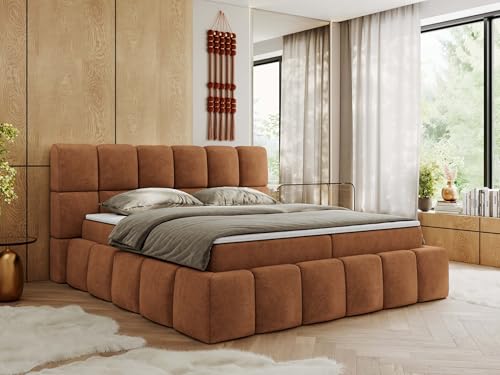MKS MEBLE Boxspringbett 180x200 cm mit Bettkasten, Bett mit Matratze H4, Boxspringbett mit Topper - NIRA - Orange Strukture - H4 von MKS MEBLE