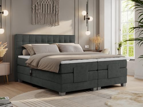 MKS MEBLE Boxspringbett 180x200 elektrisch verstellbar 7-Zonen Taschenfederkern Matratze inkl Visco Topper Bett 180x200 mit Motor Polsterbett Motorbett - Elektro - Dunkelgrau Struktur - H4 von MKS MEBLE