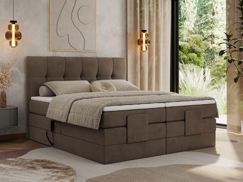 MKS MEBLE Boxspringbett 180x200 elektrisch verstellbar 7-Zonen Taschenfederkern Matratze mit TopperBett mit Motor Polsterbett Motorbett - Vittoria - Braun Velvet - H3 von MKS MEBLE