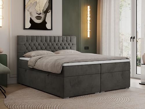 MKS Meble Boxspringbett - Doppelbett mit Multipocket-Matratze - Modern Bett - Praktisch Polsterbett mit Kopfstütze - Deko Bed Pera 180x200cm - H3 Grau Monolith von MKS MEBLE