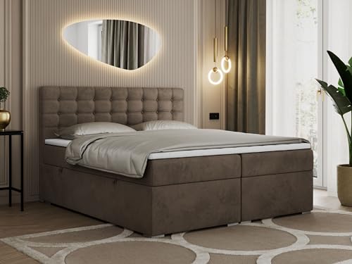 MKS MEBLE Boxspringbett Braun 180x200 Mit Bettkasten, Polsterbett Mit Multipocket-Matratze H3, Kopfteil Und Topper - H3 Braun Velvet - Susan von MKS MEBLE
