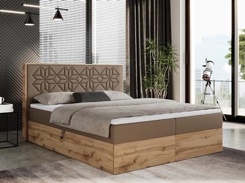 MKS MEBLE Boxspringbett 180x200 mit Bettkasten, Polsterbett 180x200 mit Matratze H3, Boxspringbett 180x200 mit Kopfteil, Boxspringbett mit Massivholz - Nessi - Braun Kunstleder - H3 MKS MEBLE Boxspringbett 180x200 mit Bettkasten, Polsterbett 180x200 mit Matratze H3, Boxspringbett 180x200 mit Kopfteil, Boxspringbett mit Massivholz - Nessi - Braun Kunstleder - H3 von MKS MEBLE