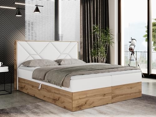 MKS MEBLE Boxspringbett 180x200 mit Bettkasten, Polsterbett 180x200 mit Matratze H4, Boxspringbett 180x200 mit Kopfteil, Boxspringbett mit Massivholz - Gunar - Weiß Kunstleder - H4 MKS MEBLE Boxspringbett 180x200 mit Bettkasten, Polsterbett 180x200 mit Matratze H4, Boxspringbett 180x200 mit Kopfteil, Boxspringbett mit Massivholz - Gunar - Weiß Kunstleder - H4 von MKS MEBLE