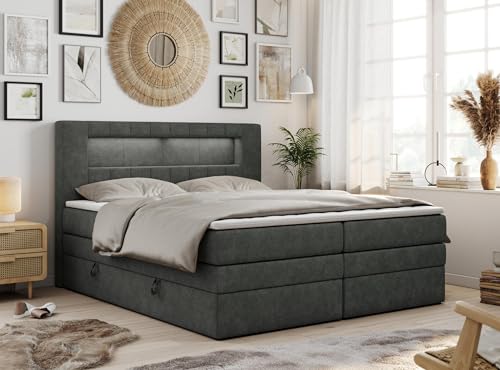 MKS MEBLE Boxspringbett 180x200 mit Led Grau, Polsterbett mit LED Kopfteil, Multipocket Matratze H3, Doppelbett mit Bettkasten Stauraumbett - GOLD-5-KING - Struktur Dunkelgrau MKS MEBLE Boxspringbett 180x200 mit Led Grau, Polsterbett mit LED Kopfteil, Multipocket Matratze H3, Doppelbett mit Bettkasten Stauraumbett - GOLD-5-KING - Struktur Dunkelgrau von MKS MEBLE
