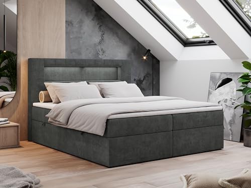 MKS MEBLE Boxspringbett 180x200 mit Led Grau, Polsterbett Bett 180x200 mit LED Kopfteil, Multipocket Matratze H3, Doppelbett mit Bettkasten Stauraumbett - Gold-5 - Dunkelgrau Struktur MKS MEBLE Boxspringbett 180x200 mit Led Grau, Polsterbett Bett 180x200 mit LED Kopfteil, Multipocket Matratze H3, Doppelbett mit Bettkasten Stauraumbett - Gold-5 - Dunkelgrau Struktur von MKS MEBLE