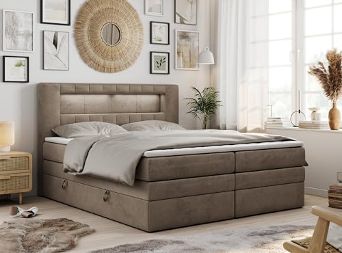 MKS MEBLE Boxspringbett 180x200 mit Led Samt Braun, Polsterbett mit LED Kopfteil, Multipocket Matratze H4, Doppelbett mit Bettkasten Stauraumbett - GOLD-5-KING - Velvet Braun MKS MEBLE Boxspringbett 180x200 mit Led Samt Braun, Polsterbett mit LED Kopfteil, Multipocket Matratze H4, Doppelbett mit Bettkasten Stauraumbett - GOLD-5-KING - Velvet Braun von MKS MEBLE