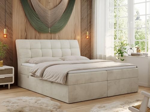 MKS MEBLE Boxspringbett 180x200 Beige Samt, Bett mit Multipocket Matratze H3 und Topper, Polsterbett 180x200 mit Bettkasten und Kopfteil, DIEGOS Beige Velvet MKS MEBLE Boxspringbett 180x200 Beige Samt, Bett mit Multipocket Matratze H3 und Topper, Polsterbett 180x200 mit Bettkasten und Kopfteil, DIEGOS Beige Velvet von MKS MEBLE