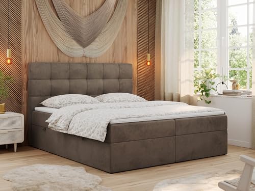 MKS MEBLE Boxspringbett 180x200 mit Matratze, Bett mit Multipocket - Matratze H3 und Topper, Polsterbett 180x200 mit Bettkasten und Kopfteil, ERNI - Braun Velvet von MKS MEBLE