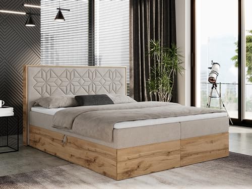 MKS MEBLE Boxspringbett 200x200 Mit Bettkasten, Polsterbett Mit Matratze H3, Kopfteil und Massivholz - Nessi - Beige Struktur MKS MEBLE Boxspringbett 200x200 Mit Bettkasten, Polsterbett Mit Matratze H3, Kopfteil und Massivholz - Nessi - Beige Struktur von MKS MEBLE