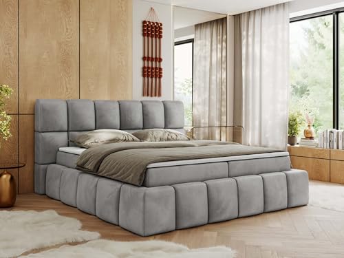 MKS MEBLE Boxspringbett 200x200 cm mit Bettkasten, Bett mit Matratze H3, Boxspringbett mit Topper - NIRA - Hellgrau Velvet - H3 MKS MEBLE Boxspringbett 200x200 cm mit Bettkasten, Bett mit Matratze H3, Boxspringbett mit Topper - NIRA - Hellgrau Velvet - H3 von MKS MEBLE
