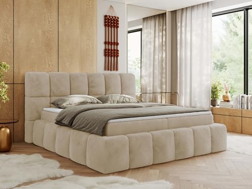 MKS MEBLE Boxspringbett 200x200 cm mit Bettkasten, Bett mit Matratze H4, Boxspringbett mit Topper - NIRA - Creme Plüsch - H4 MKS MEBLE Boxspringbett 200x200 cm mit Bettkasten, Bett mit Matratze H4, Boxspringbett mit Topper - NIRA - Creme Plüsch - H4 von MKS MEBLE