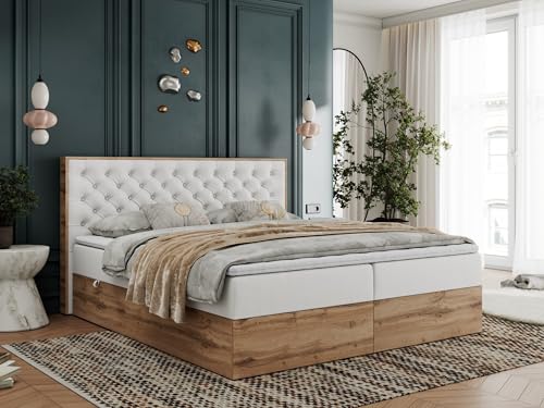 MKS MEBLE Boxspringbett 200x200 mit Bettkasten Holz Holzrahmen, Boxbett 200x200 mit Matratze H4 und Kopfteil - Weiß Kunstleder - Albero-3 MKS MEBLE Boxspringbett 200x200 mit Bettkasten Holz Holzrahmen, Boxbett 200x200 mit Matratze H4 und Kopfteil - Weiß Kunstleder - Albero-3 von MKS MEBLE