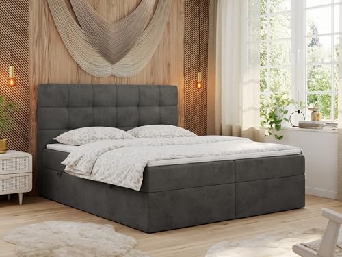 MKS MEBLE Boxspringbett 200x200 mit Matratze, Bett mit Multipocket - Matratze H3 und Topper, Polsterbett 200x200 mit Bettkasten und Kopfteil, TOP-1 - Dunkelgrau Velvet von MKS MEBLE