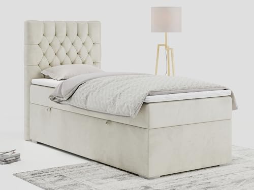 MKS MEBLE Boxspringbett 90x200 mit Matratze, Einzelbett 90x200 mit Bettkasten und Topper, Jugendbett 90x200 mit Stauraum -PERA 90 cm - Beige Velvet - H3 - Linke Seite MKS MEBLE Boxspringbett 90x200 mit Matratze, Einzelbett 90x200 mit Bettkasten und Topper, Jugendbett 90x200 mit Stauraum -PERA 90 cm - Beige Velvet - H3 - Linke Seite von MKS MEBLE
