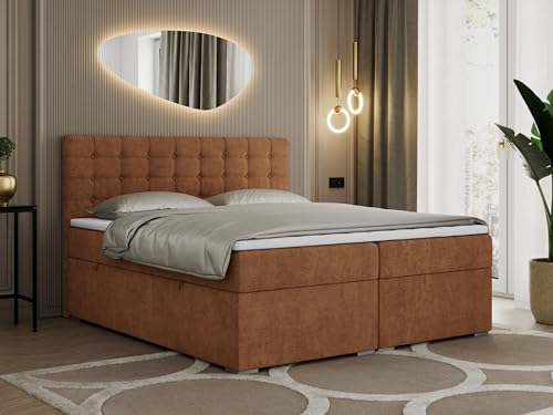MKS MEBLE Boxspringbett Orange 160x200 Mit Bettkasten, Polsterbett Mit Multipocket-Matratze H3, Kopfteil Und Topper - H3 Orange Strukture - Susan von MKS MEBLE