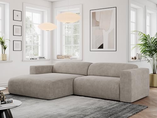 MKS MEBLE Ecksofa, Sofa L-Form, Wohnlandschaft L-Form, Modern Design Couch, Sofagarnitur, Couchgarnitur, Polsterecke - Pasadena -Beige Struktur - Links Seite von MKS MEBLE